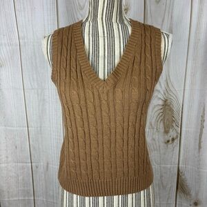 Belle du Jour Sweater Vest Cable Knit Sleeveless V-Neck Brown Size Medium